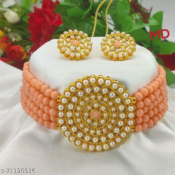 Darshana Jewels Gold Plated Pearl And Beads Choker Necklace Set