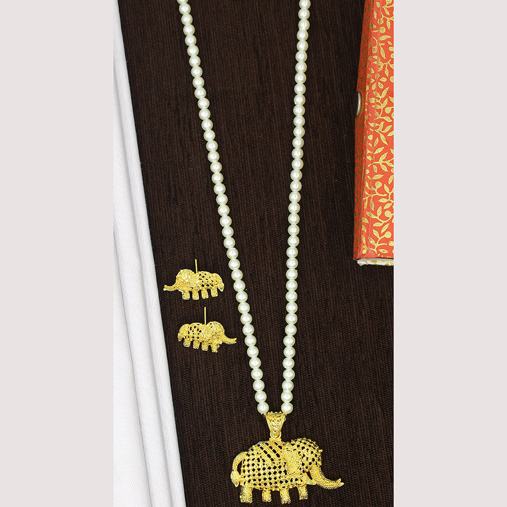 Mahavir Gold Plated Pearl Necklace Set