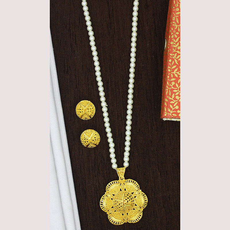 Mahavir Gold Plated Pearl Necklace Set