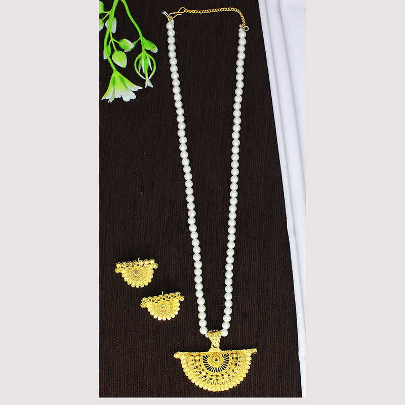 Mahavir Gold Plated Pearl Necklace Set