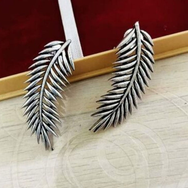 Bevy Pearls Oxidised Plated Feather Designs Earrings