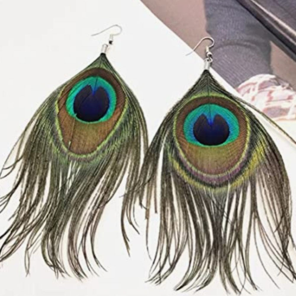Beavy Pearls Lightweight Peacock Feather Hanging Earrings (Pack of 3)