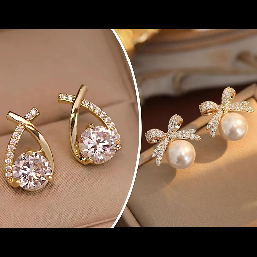 Bevy Pearls Austrian Stone Assorted Design Studs Earrings  (Pack of 3)