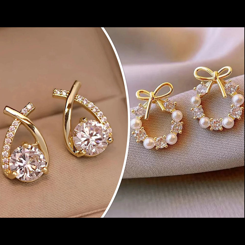 Bevy Pearls Austrian Stone Assorted Design Studs Earrings  (Pack of 3)