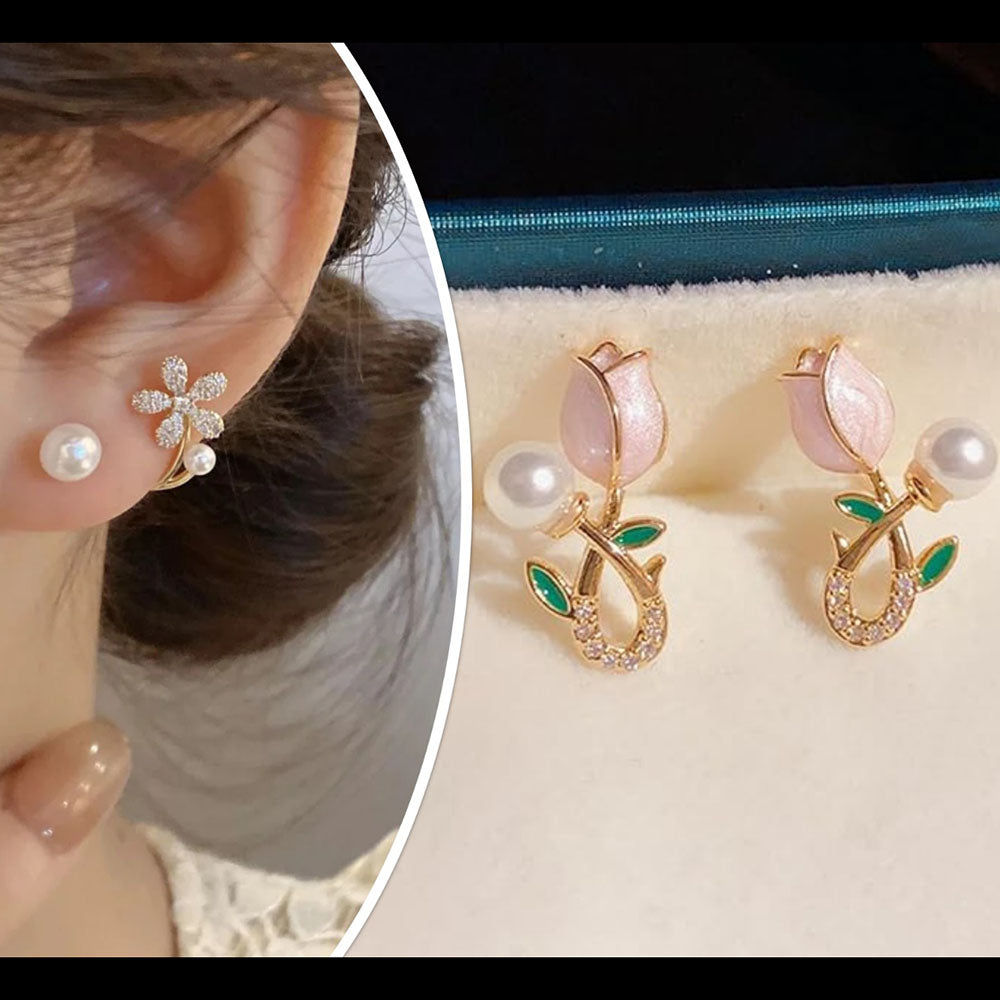 Bevy Pearls Austrian Stone Assorted Design Studs Earrings  (Pack of 3)