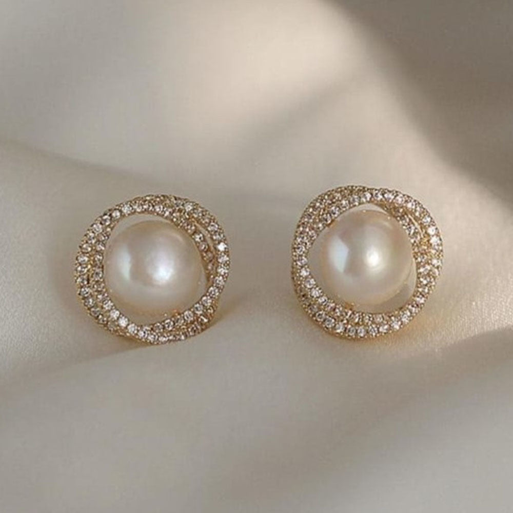 Bevy Pearls Elegant Austrian Stone Studs Earrings  (Pack of 3)