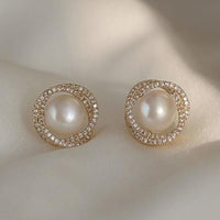 Bevy Pearls Elegant Austrian Stone Studs Earrings 