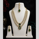 Lalso Double Layer Kundan Bridal Necklace earring maangtikka Jewellery Set with  Green Stones for wedding festival - SM-NK501-GR
