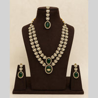 Lalso Double Layer Kundan Bridal Necklace earring maangtikka Jewellery Set with  Green Stones for wedding festival - SM-NK501-GR