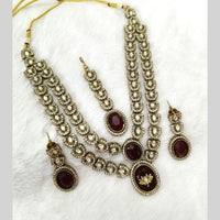 Lalso Double layer Kundan Bridal Necklace earring maangtikka Jewellery Set with  Maroon Stones for wedding festival - SM-NK501-MR