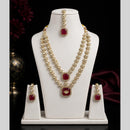 Lalso Double Layer Kundan Bridal Necklace earring maangtikka Jewellery Set with  Maroon Stones for wedding festival - SM-NK502-MR