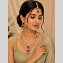 Lalso Double Layer Kundan Bridal Necklace earring maangtikka Jewellery Set with  Maroon Stones for wedding festival - SM-NK502-MR