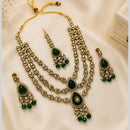 Lalso Tripple Layer Kundan Bridal Necklace earring maangtikka Jewellery Set with  Green Stones for wedding festival - SM-NK503-GR