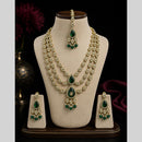 Lalso Tripple Layer Kundan Bridal Necklace earring maangtikka Jewellery Set with  Green Stones for wedding festival - SM-NK503-GR