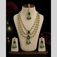 Lalso Tripple Layer Kundan Bridal Necklace earring maangtikka Jewellery Set with  Green Stones for wedding festival - SM-NK503-GR
