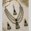 Lalso Tripple Layer Kundan Bridal Necklace earring maangtikka Jewellery Set with  Green Stones for wedding festival - SM-NK504-GR