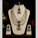 Lalso Tripple Layer Kundan Bridal Necklace earring maangtikka Jewellery Set with  Green Stones for wedding festival - SM-NK504-GR