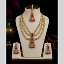 Lalso Tripple Layer Kundan Bridal Necklace earring maangtikka Jewellery Set with  Maroon Stones for wedding festival - SM-NK504-MR