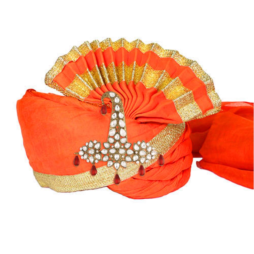 Etnico Gold Plated Stone Pearl Drop Safa Kalangi Brooch for Groom/Men/Dulha Pagadi (SM51M)