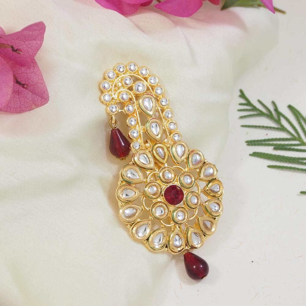 Etnico Gold Plated Kundan Safa Kalangi Brooch for Groom/Men/Dulha Pagadi (SM54M)