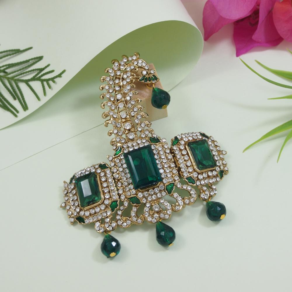 Etnico Gold Plated Stone Pearl Drop Safa Kalangi Brooch for Groom/Men/Dulha Pagadi (SM56G)