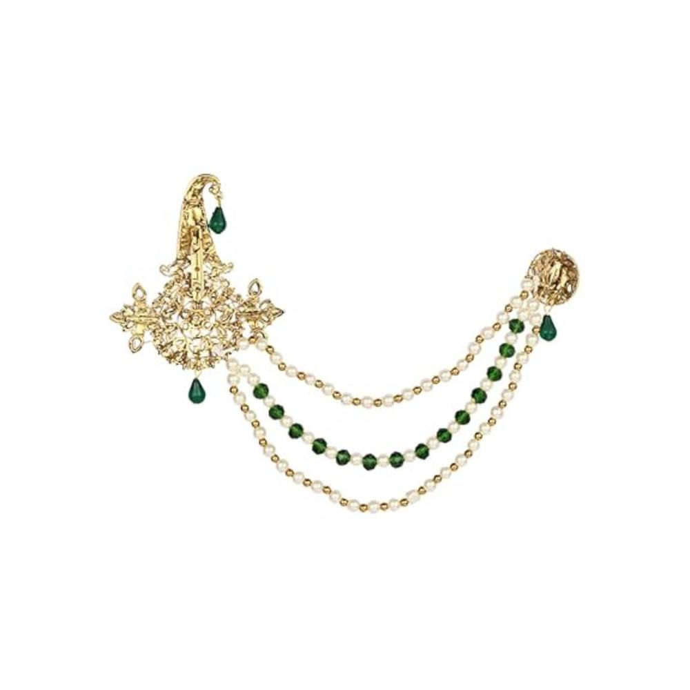 Etnico Gold Plated Stone Pearl Drop Safa Kalangi Brooch for Groom/Men/Dulha Pagadi (SM61G)