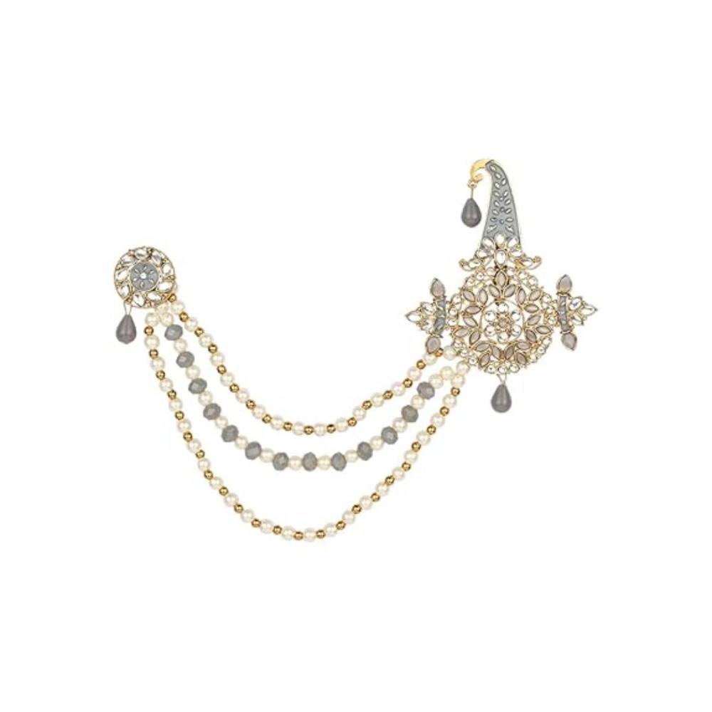 Etnico Gold Plated Stone Pearl Drop Safa Kalangi Brooch for Groom/Men/Dulha Pagadi (SM61Gr)