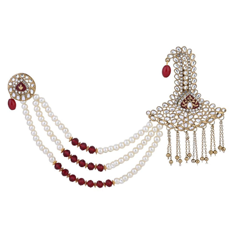 Etnico Gold Plated Traditional Stone Pearl Drop Safa Kalangi Brooch for Groom/Men/Dulha Pagadi (SM68G)