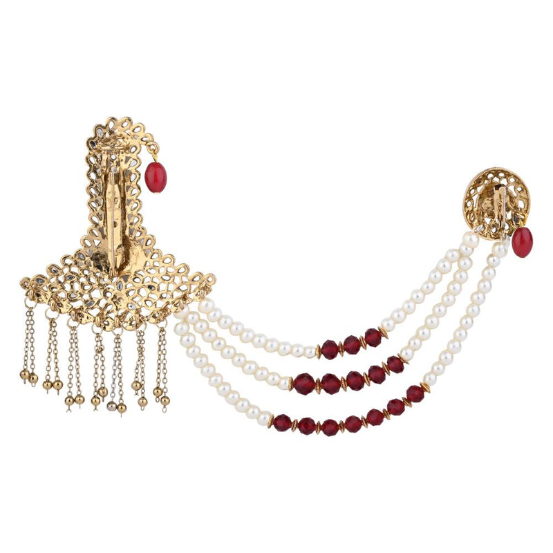 Etnico Gold Plated Traditional Stone Pearl Drop Safa Kalangi Brooch for Groom/Men/Dulha Pagadi (SM68G)