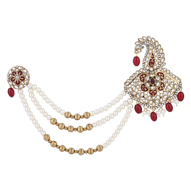 Etnico Gold Plated Traditional Stone Pearl Drop Safa Kalangi Brooch for Groom/Men/Dulha Pagadi (SM70M)