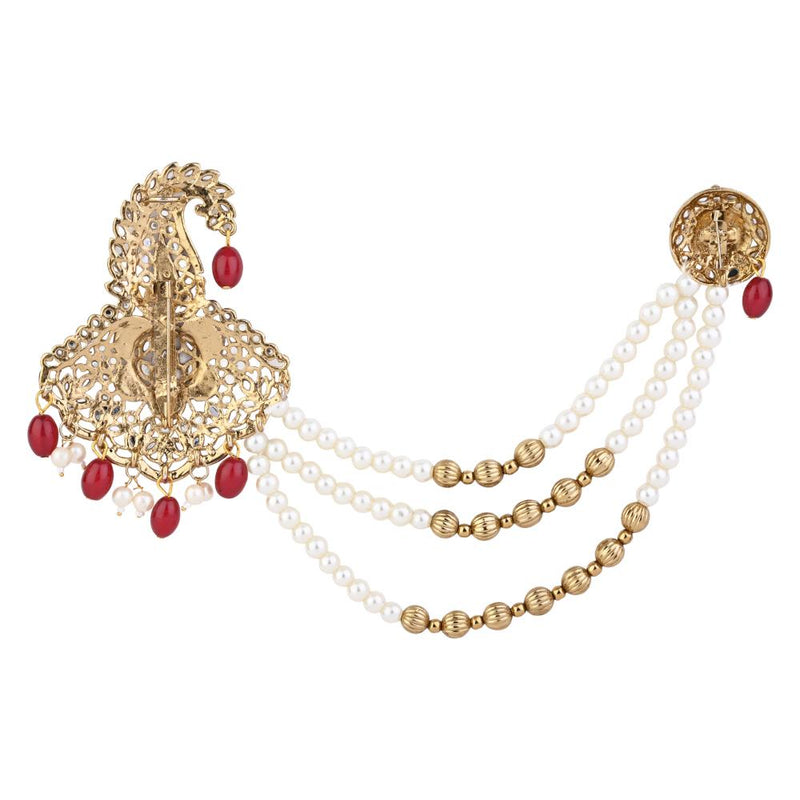 Etnico Gold Plated Traditional Stone Pearl Drop Safa Kalangi Brooch for Groom/Men/Dulha Pagadi (SM70M)