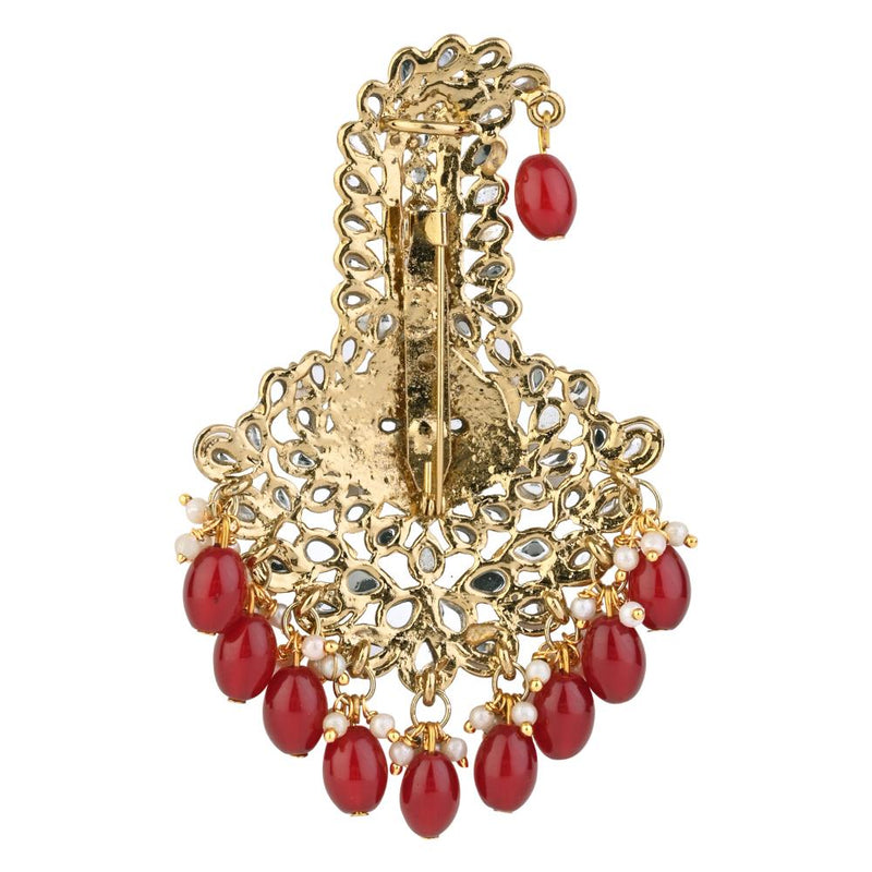 Etnico Gold Plated Traditional Stone Pearl Drop Safa Kalangi Brooch for Groom/Men/Dulha Pagadi (SM71MG)