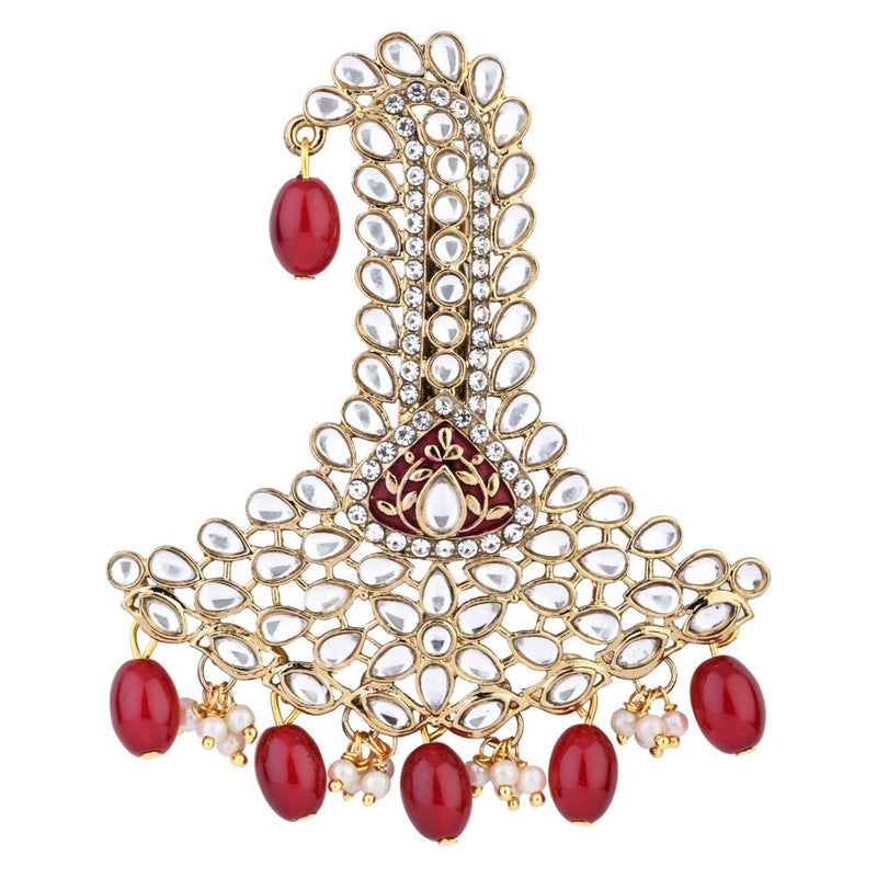 Etnico Gold Plated Traditional Stone Pearl Drop Safa Kalangi Brooch for Groom/Men/Dulha Pagadi (SM72M)