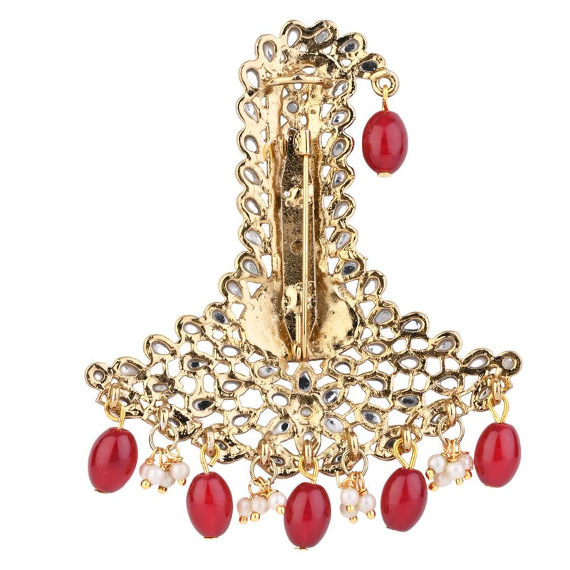 Etnico Gold Plated Traditional Stone Pearl Drop Safa Kalangi Brooch for Groom/Men/Dulha Pagadi (SM72M)