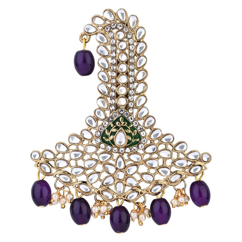 Etnico Gold Plated Traditional Stone Pearl Drop Safa Kalangi Brooch for Groom/Men/Dulha Pagadi (SM72Wi)