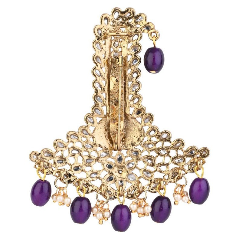 Etnico Gold Plated Traditional Stone Pearl Drop Safa Kalangi Brooch for Groom/Men/Dulha Pagadi (SM72Wi)