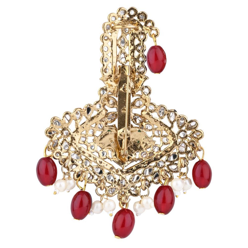 Etnico Gold Plated Traditional Stone Pearl Drop Safa Kalangi Brooch for Groom/Men/Dulha Pagadi (SM73M)