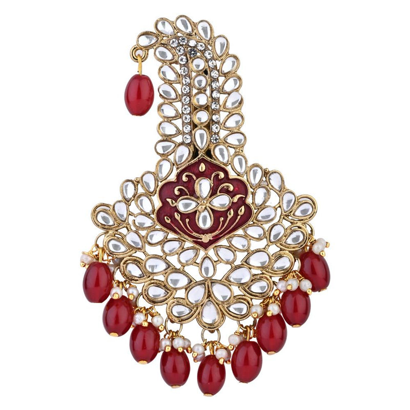 Etnico Gold Plated Traditional Stone Pearl Drop Safa Kalangi Brooch for Groom/Men/Dulha Pagadi (SM74M)