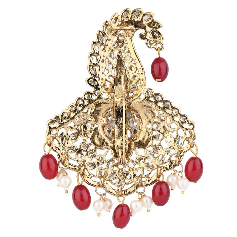 Etnico Gold Plated Traditional Stone Pearl Drop Safa Kalangi Brooch for Groom/Men/Dulha Pagadi (SM74M)