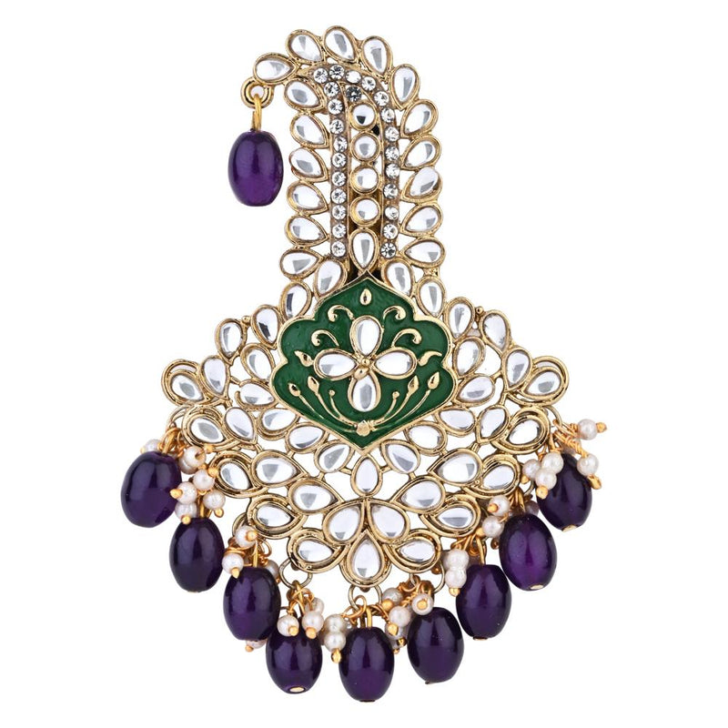 Etnico Gold Plated Traditional Stone Pearl Drop Safa Kalangi Brooch for Groom/Men/Dulha Pagadi (SM74Wi)