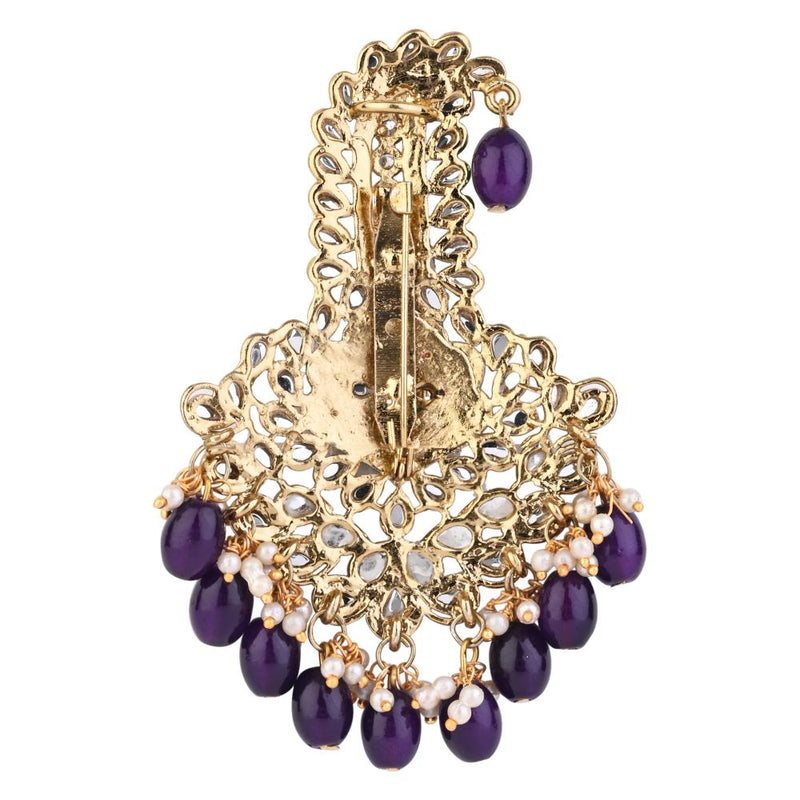 Etnico Gold Plated Traditional Stone Pearl Drop Safa Kalangi Brooch for Groom/Men/Dulha Pagadi (SM74Wi)