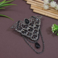 Etnico Silver Oxidised Traditional Stone Drop Safa Kalangi Brooch for Groom/Men/Dulha Pagadi (SM79OXB)