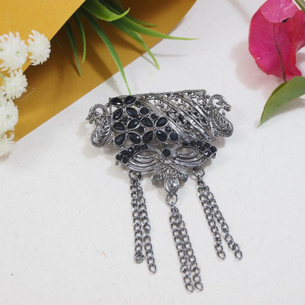 Etnico Silver Oxidised Traditional Stone Drop Safa Kalangi Brooch for Groom/Men/Dulha Pagadi (SM81OXB)