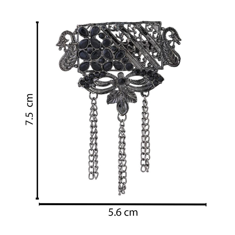 Etnico Silver Oxidised Traditional Stone Drop Safa Kalangi Brooch for Groom/Men/Dulha Pagadi (SM81OXB)