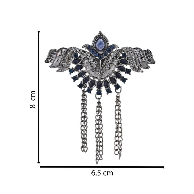 Etnico Silver Oxidised Traditional Stone Drop Safa Kalangi Brooch for Groom/Men/Dulha Pagadi (SM82OXBL)