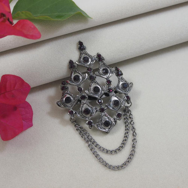 Etnico Silver Oxidised Traditional Stone Drop Safa Kalangi Brooch for Groom/Men/Dulha Pagadi (SM83OXWi)