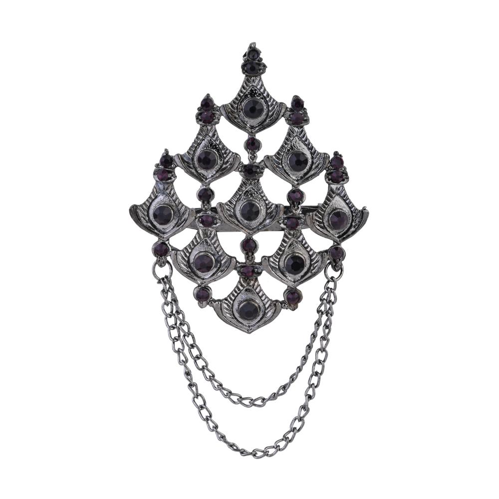 Etnico Silver Oxidised Traditional Stone Drop Safa Kalangi Brooch for Groom/Men/Dulha Pagadi (SM83OXWi)