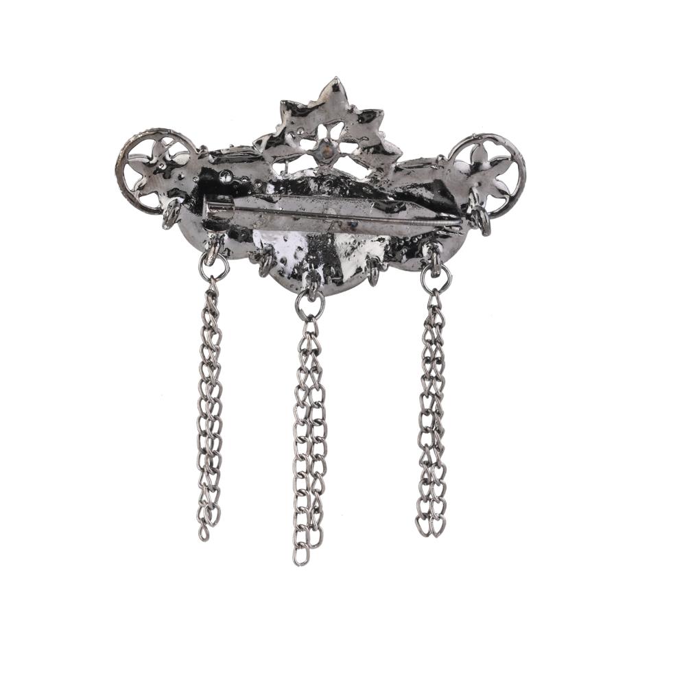 Etnico Silver Oxidised Traditional Stone Drop Safa Kalangi Brooch for Groom/Men/Dulha Pagadi (SM84OXB)