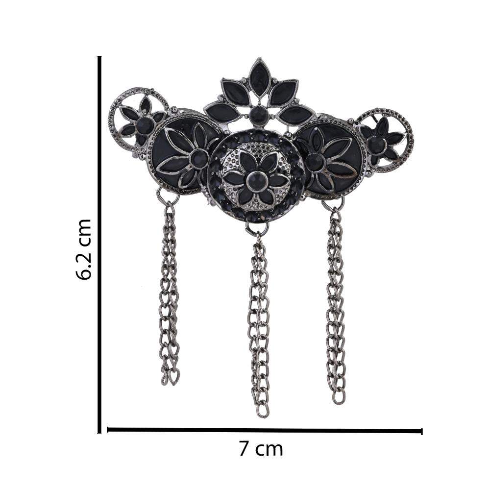 Etnico Silver Oxidised Traditional Stone Drop Safa Kalangi Brooch for Groom/Men/Dulha Pagadi (SM84OXB)