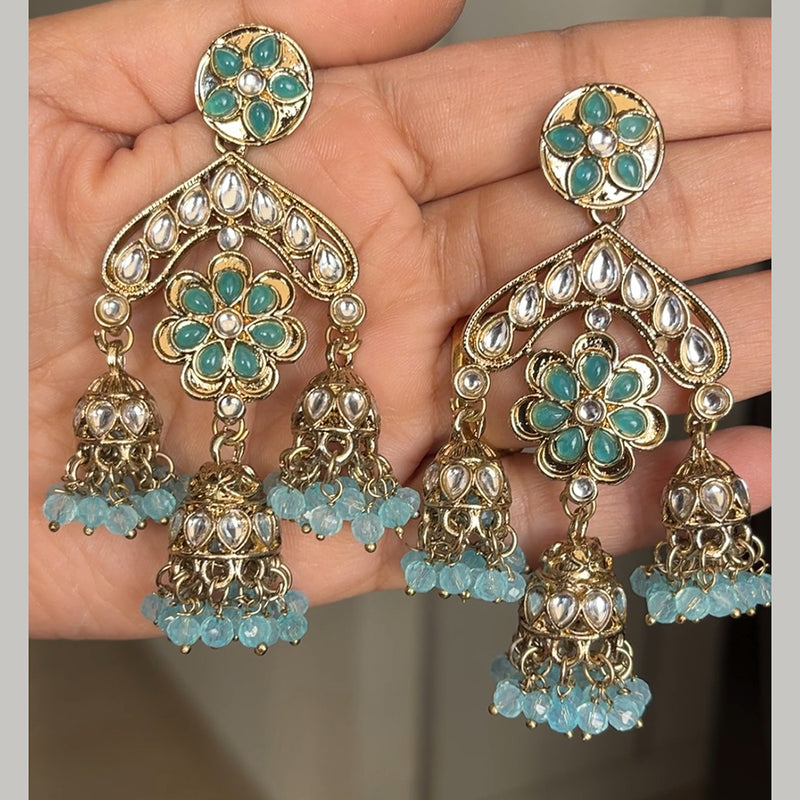 ShringarStreet Gold Plated Kundan And Beads Jhumki Earrings